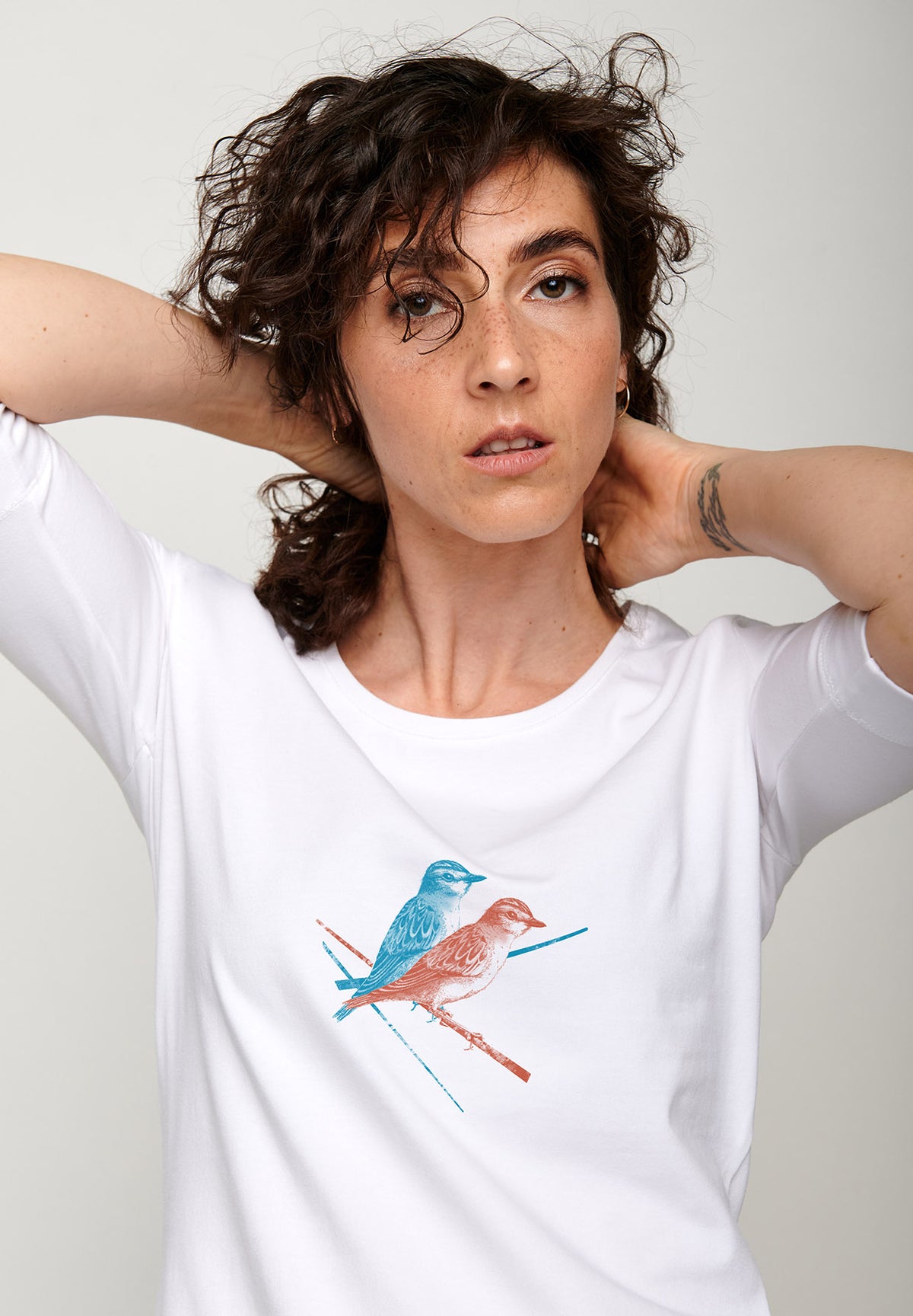 Weißer Sportliches T-Shirt aus Bio-Baumwoll Mix für Damen (1)