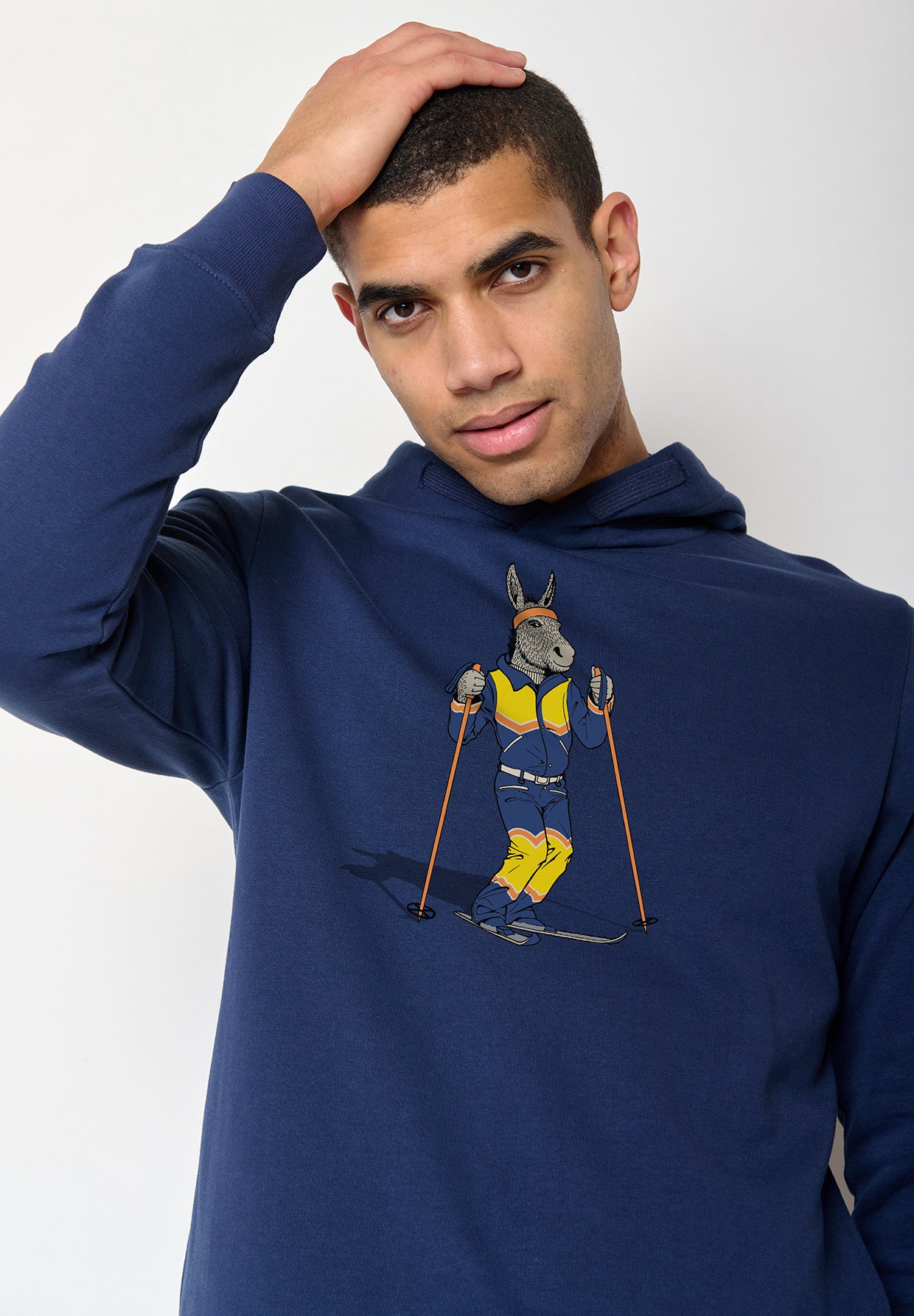 Navy: Kuschliger Hoodie aus Bio-Baumwolle für Herren [10125]