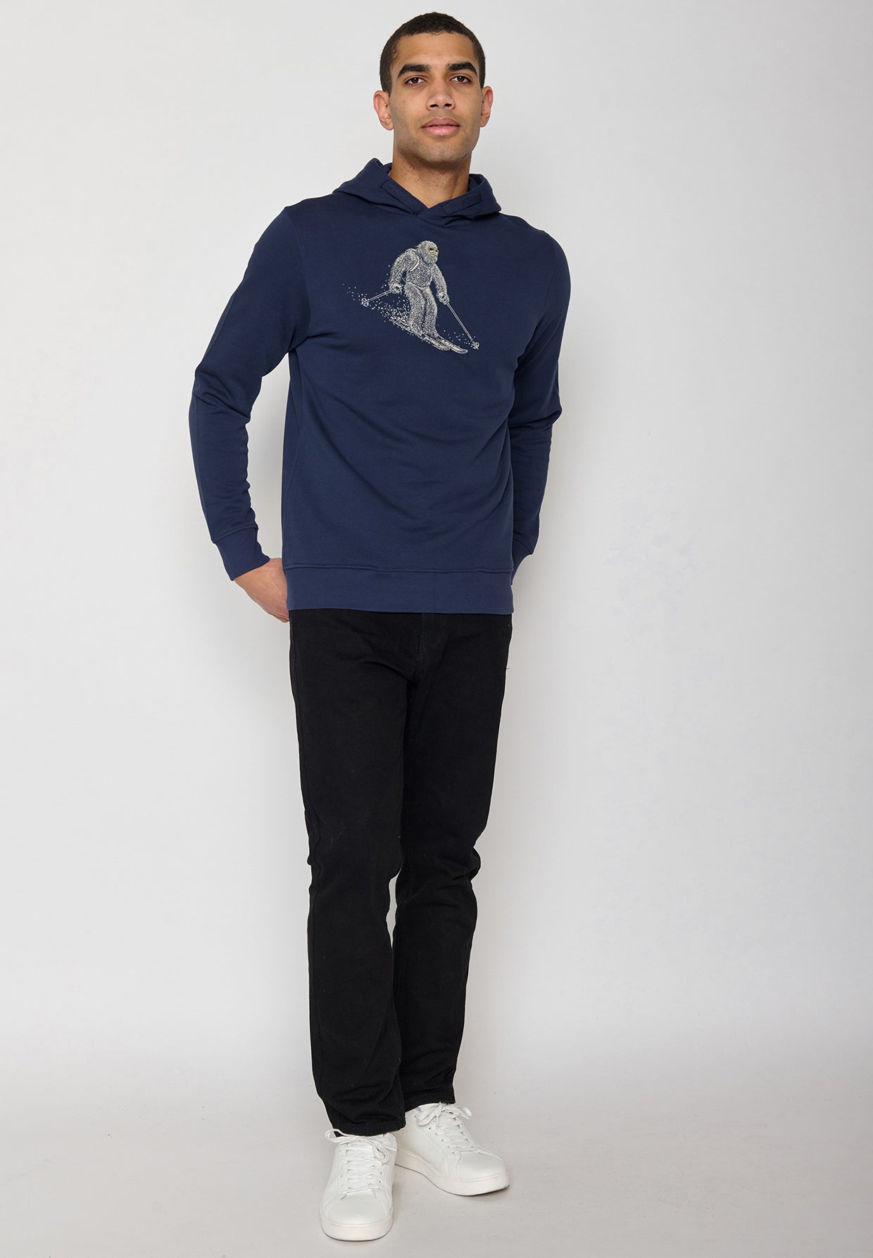 Navy: Kuschliger Hoodie aus Bio-Baumwolle für Herren [10181]