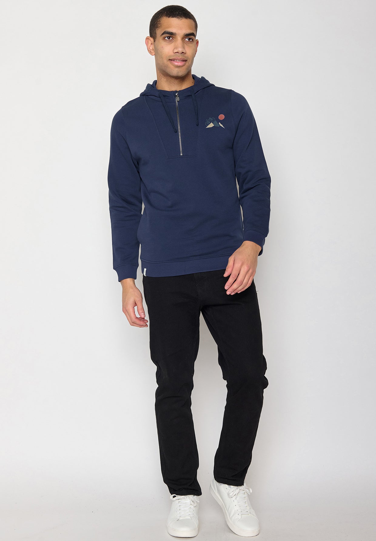 Navy: Lässiger Half-Zip aus Bio-Baumwolle für Herren [10196]