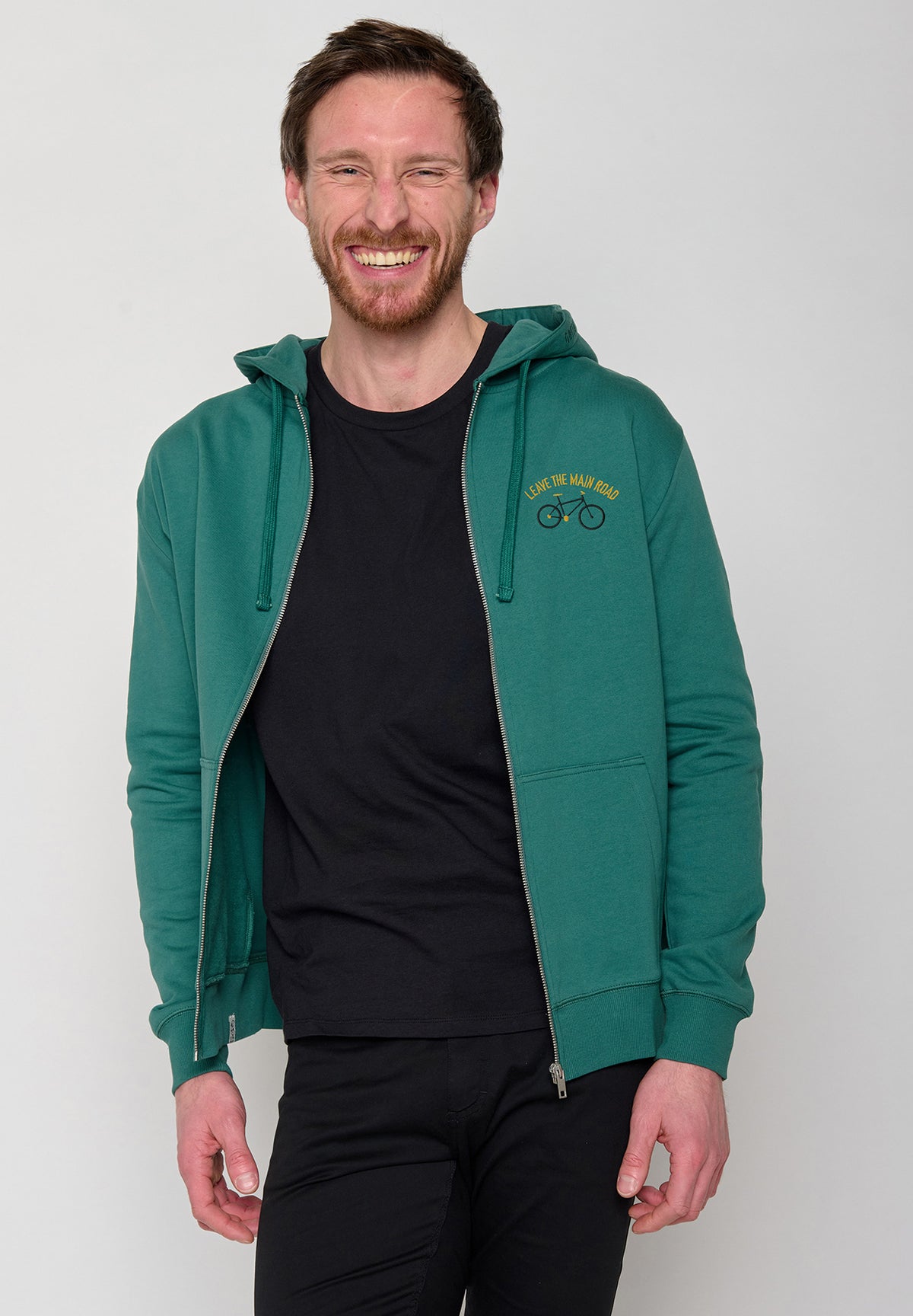 Jungle Green: Sportliche Zipjacke aus Bio-Baumwolle für Herren [10414]