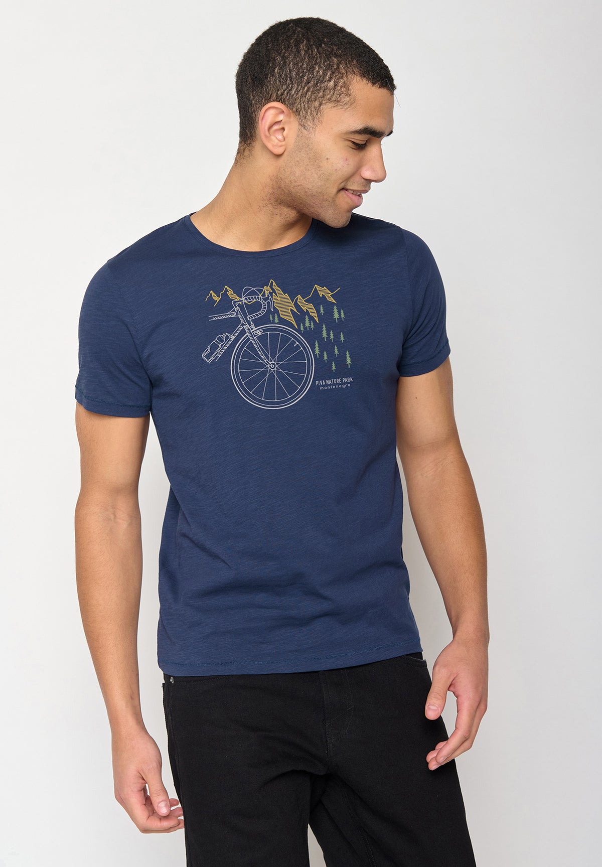 Navy: Lässiges T-Shirt aus Bio-Baumwolle für Herren [10445]
