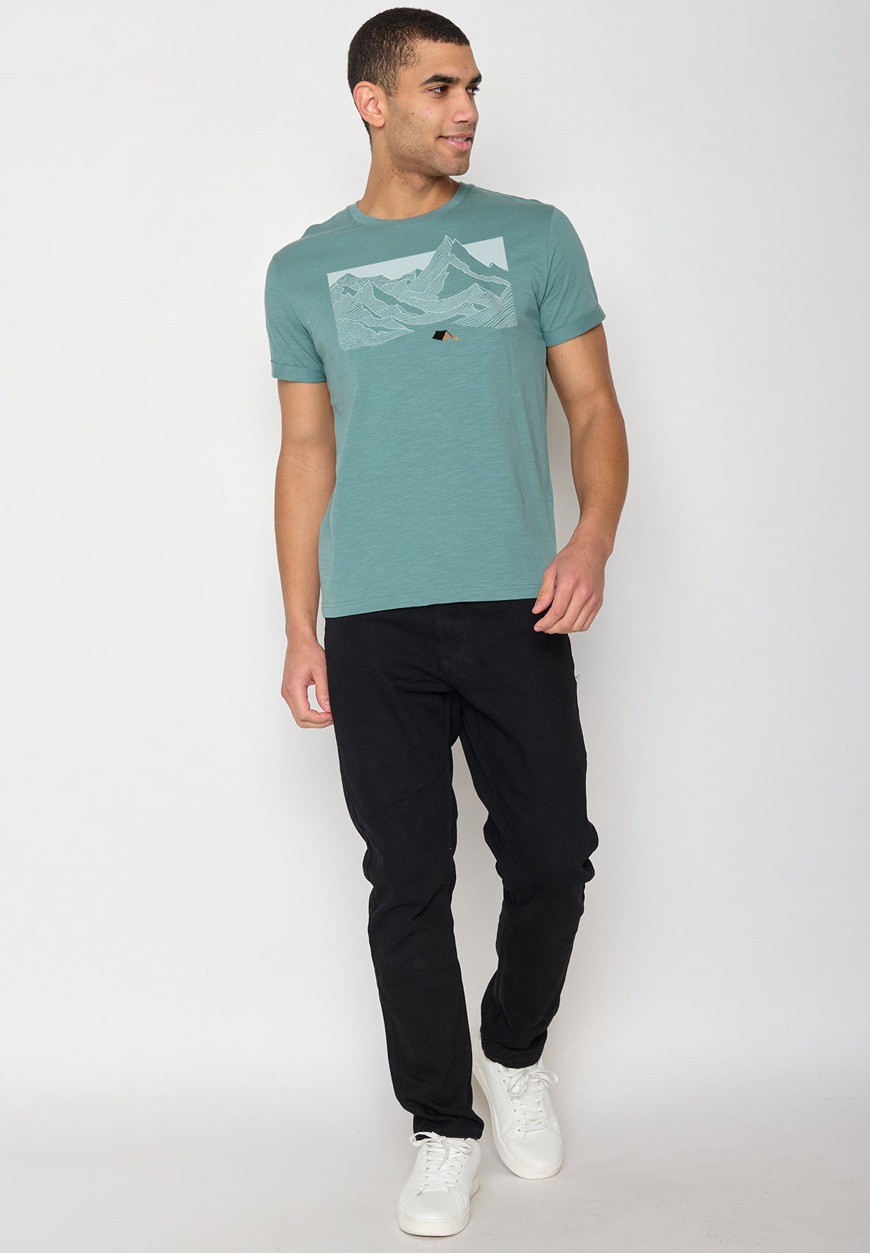 Deep Sage: Lässiges T-Shirt aus Bio-Baumwoll Mix für Herren [10786]