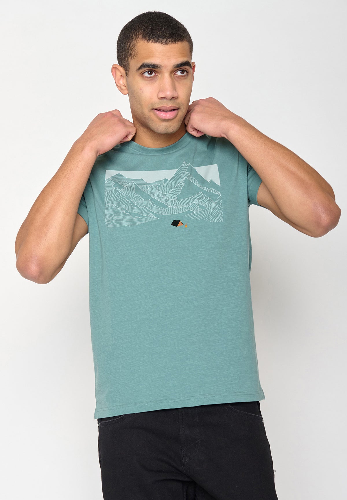 Deep Sage: Lässiges T-Shirt aus Bio-Baumwoll Mix für Herren [10788]
