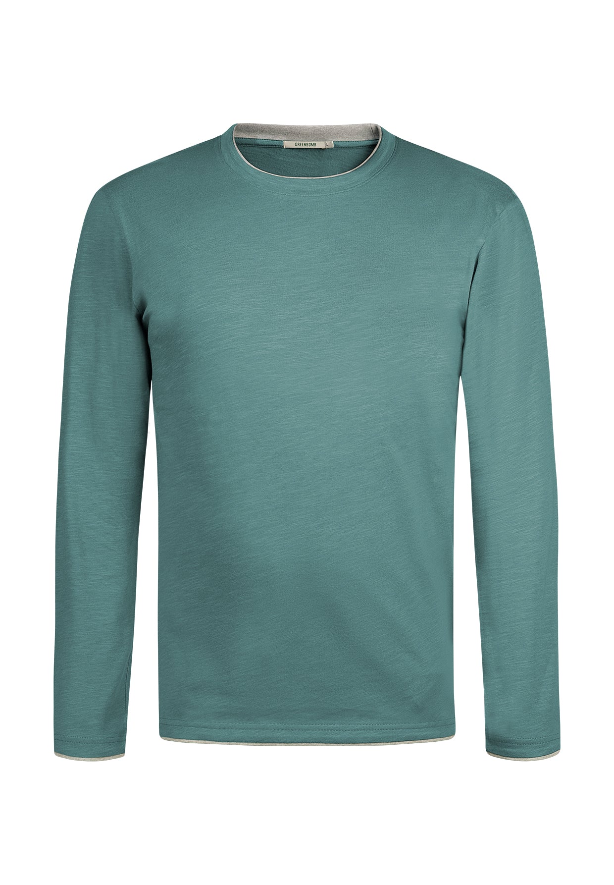 Deep Sage: Elegantes Longsleeve aus Bio-Baumwolle für Herren [10937]