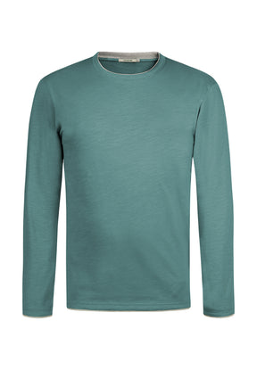 Deep Sage: Elegantes Longsleeve aus Bio-Baumwolle für Herren [10937]