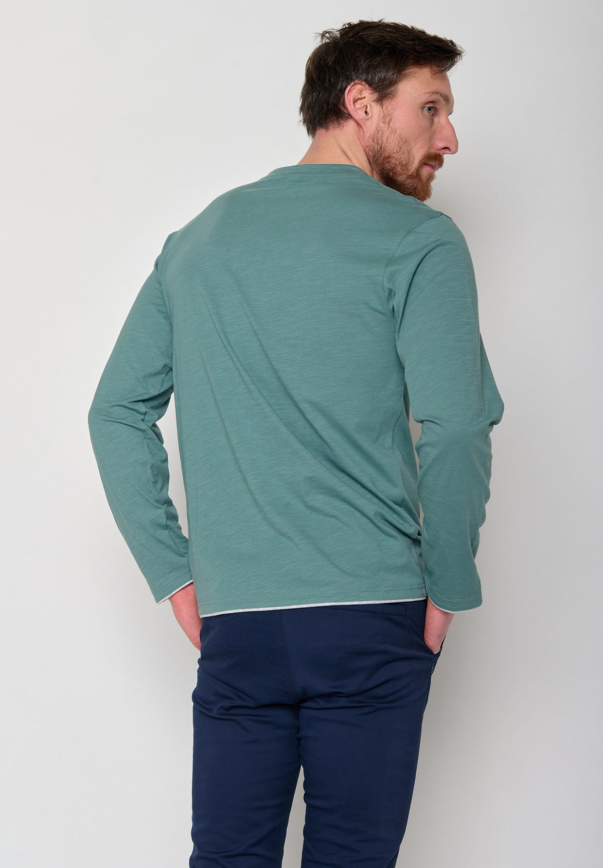 Grün:  Elegantes Longsleeve aus Bio-Baumwolle für Herren [10942]