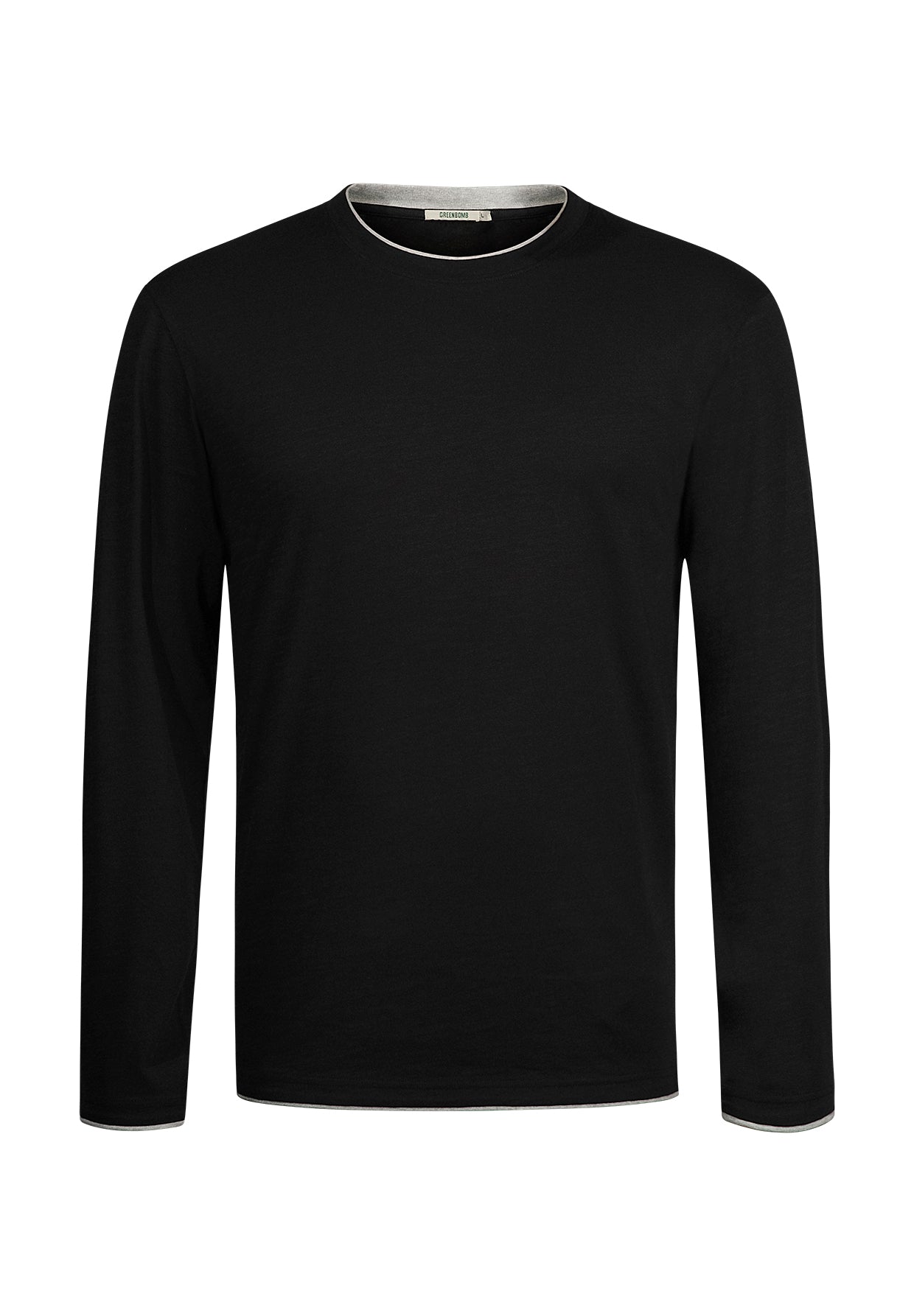 Schwarz:  Elegantes Longsleeve aus Bio-Baumwolle für Herren [10944]