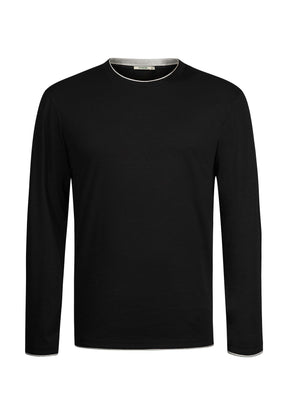 Schwarz:  Elegantes Longsleeve aus Bio-Baumwolle für Herren [10944]
