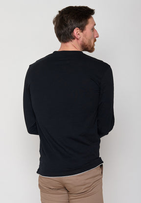 Schwarz:  Elegantes Longsleeve aus Bio-Baumwolle für Herren [10947]