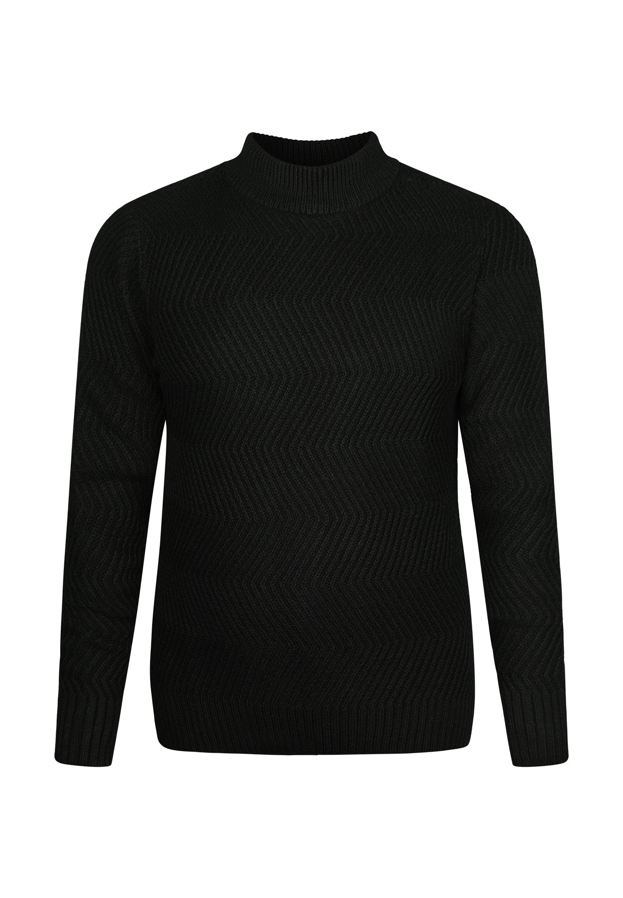 Schwarz:  Gemütlicher Strickpullover aus Woll Mix für Herren [11048]