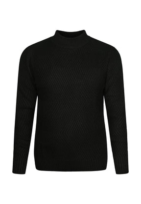 Schwarz:  Gemütlicher Strickpullover aus Woll Mix für Herren [11048]