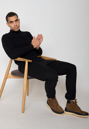 Schwarz:  Gemütlicher Strickpullover aus Woll Mix für Herren [11049]