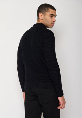 Schwarz:  Gemütlicher Strickpullover aus Woll Mix für Herren [11051]