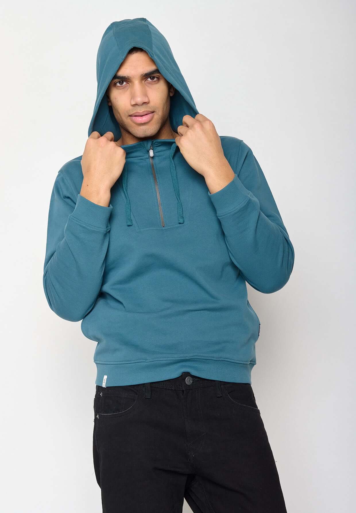 Blau:  Lässiger Half-Zip aus Bio-Baumwolle für Herren [11201]