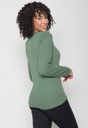 Light Green Stripes: Sportliches Longsleeve aus Bio-Baumwolle für Damen [11261]