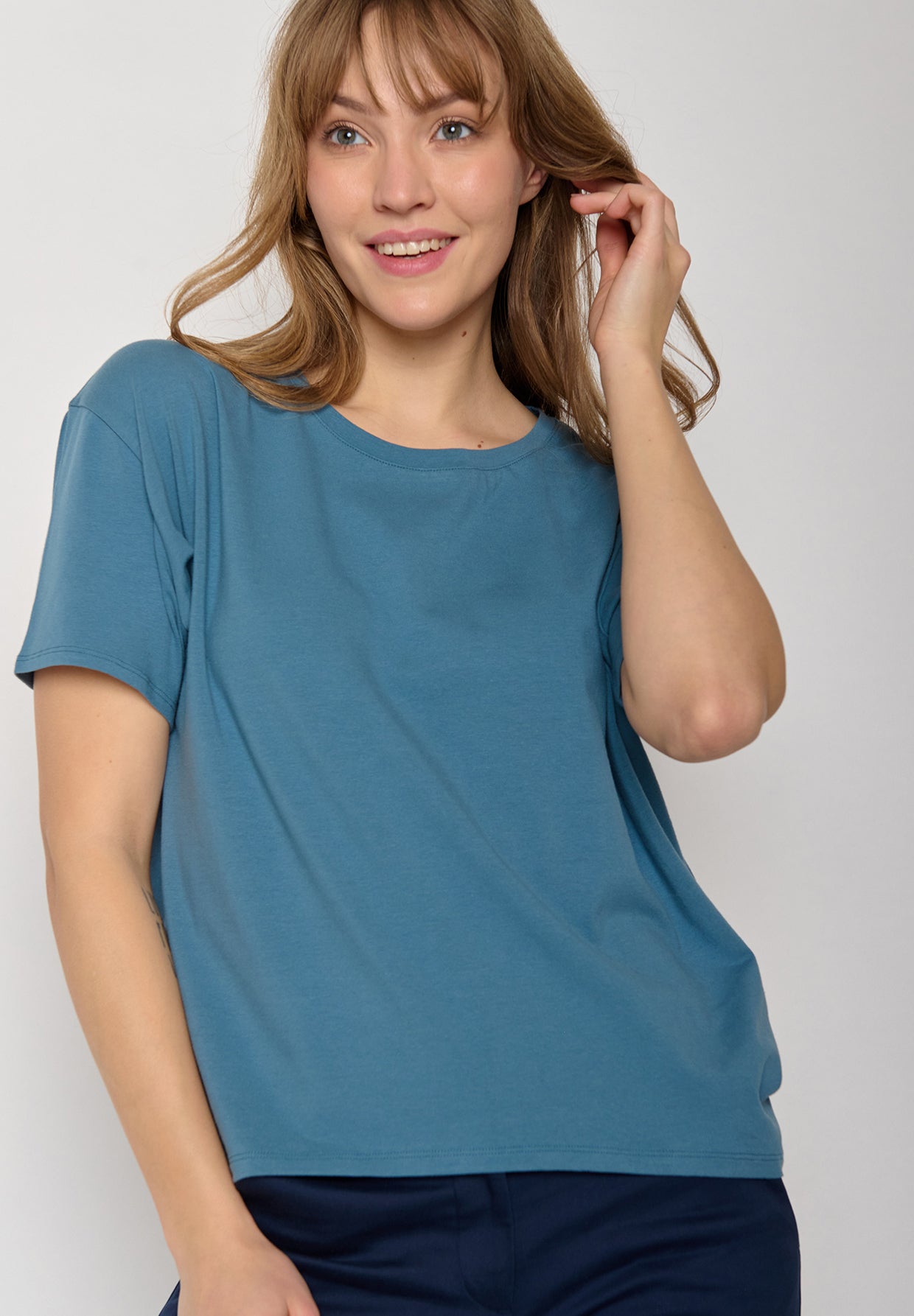 Blau:  Lässiges T-Shirt aus Bio-Baumwoll Mix für Damen [11269]