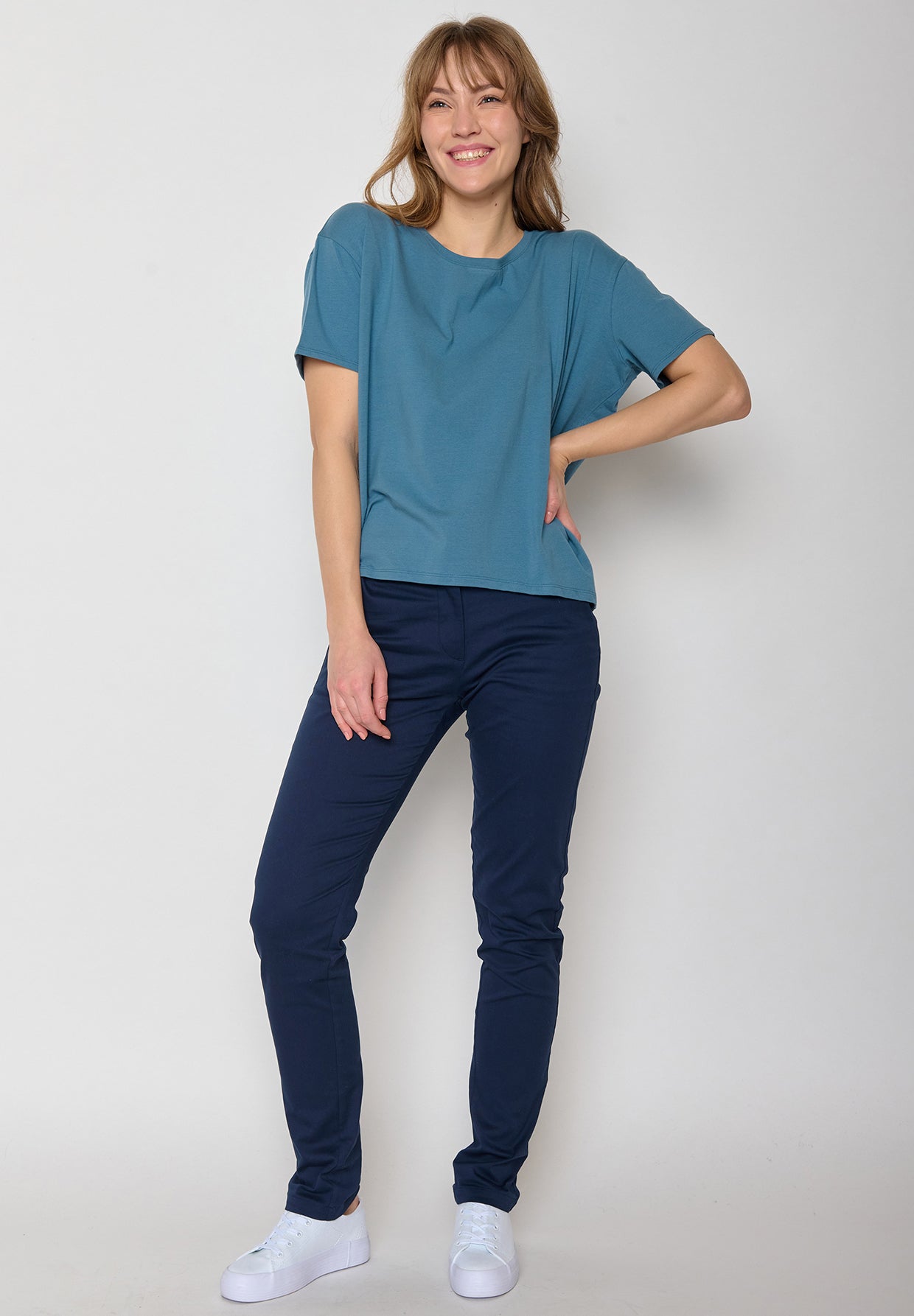 Blau:  Lässiges T-Shirt aus Bio-Baumwoll Mix für Damen [11270]