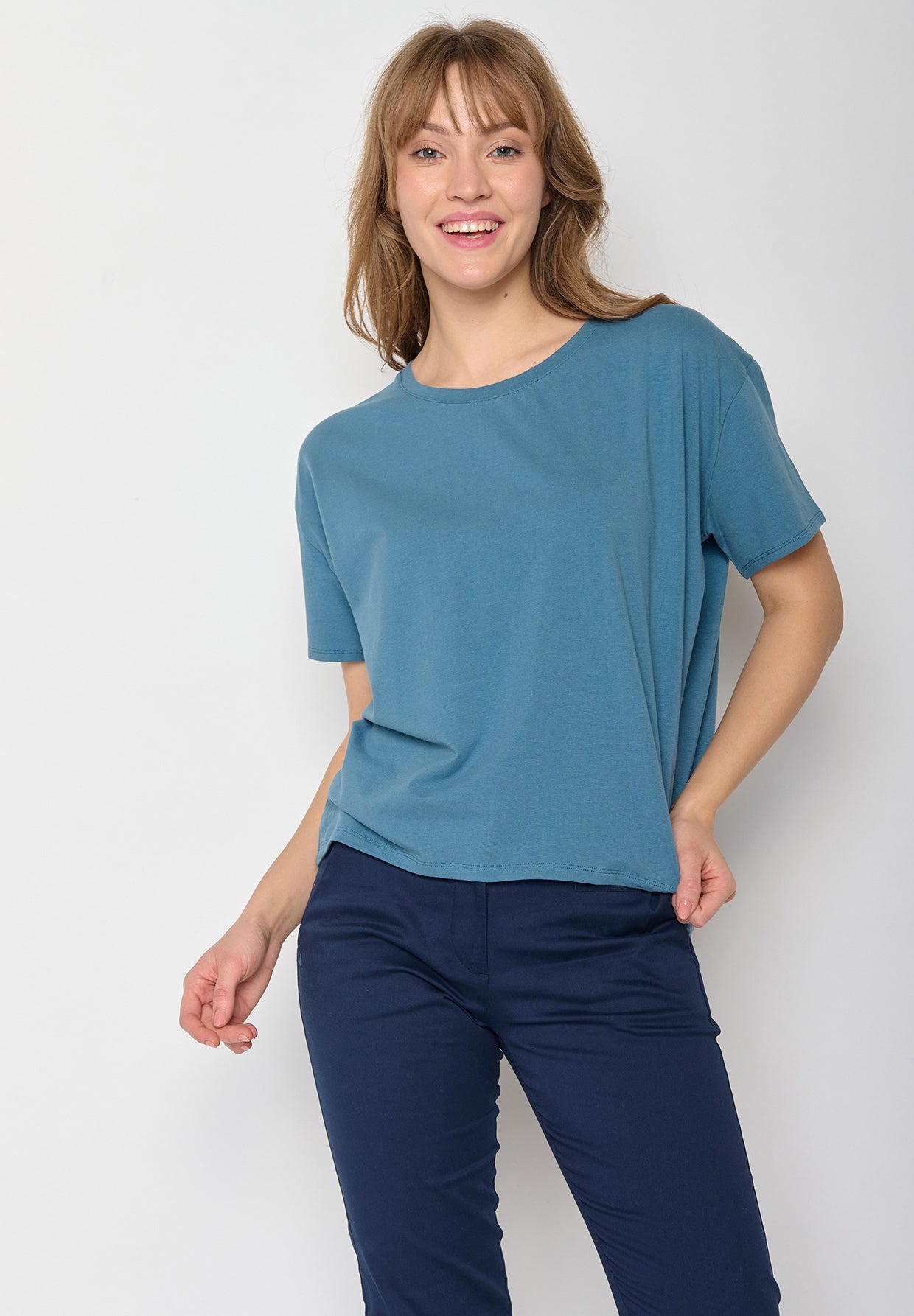 Blau:  Lässiges T-Shirt aus Bio-Baumwoll Mix für Damen [11272]