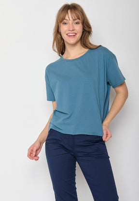 Blau:  Lässiges T-Shirt aus Bio-Baumwoll Mix für Damen [11272]