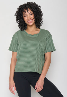 Light Green Stripes: Lässiges T-Shirt aus Bio-Baumwoll-Mix für Damen [11292]