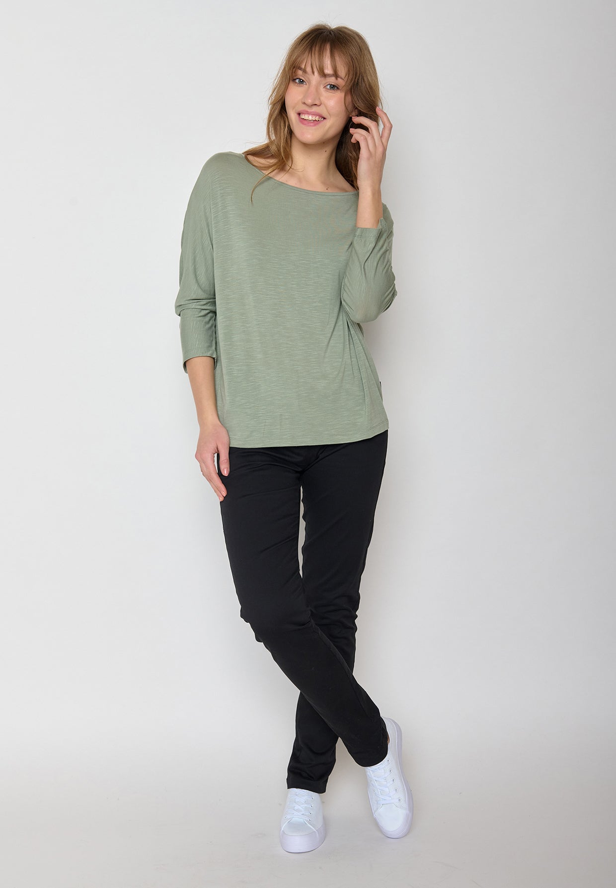 Pale Green: Gemütliches Longsleeve aus Viskose (LENZING™ ECOVERO™) Mix für Damen [11310]