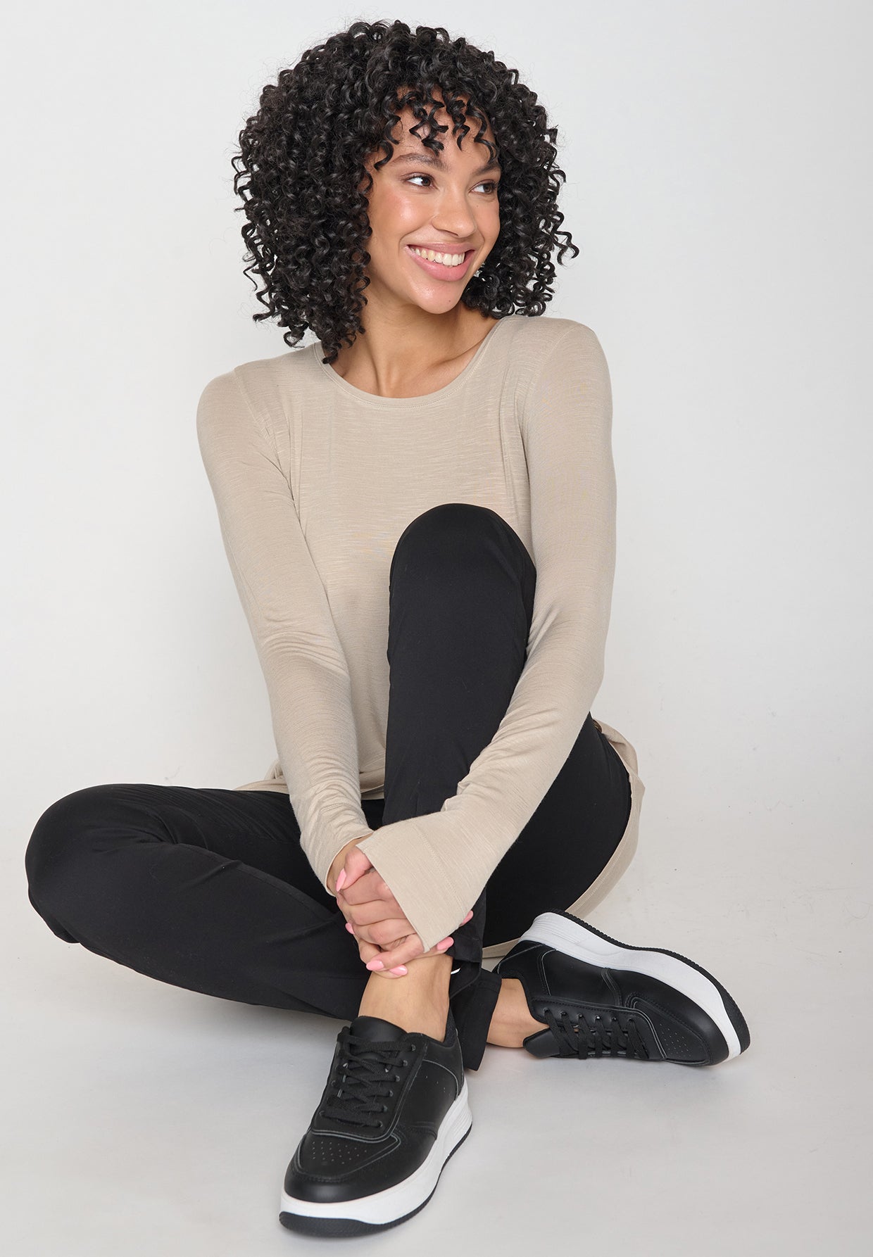 Latte: Lässiges Longsleeve aus Viskose (LENZING™ ECOVERO™) Mix für Damen [11326]
