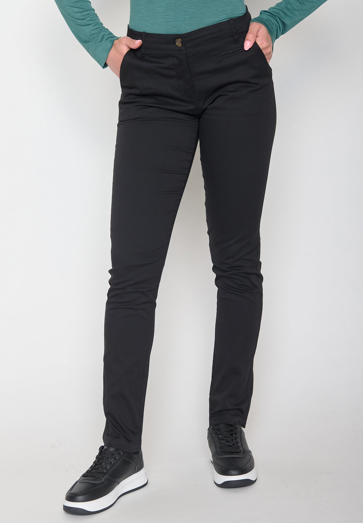 Schwarz:  Gemütliche Chino aus Bio-Baumwoll Mix für Damen [11429]
