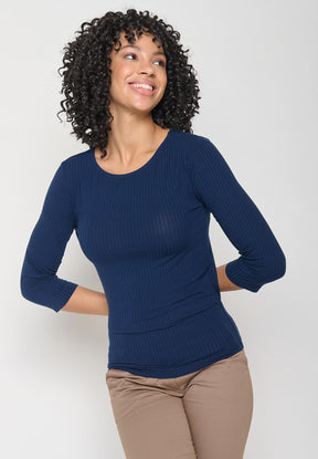 Navy: Sportliches Longsleeve aus LENZING™ TENCEL™ Mix für Damen [11453]