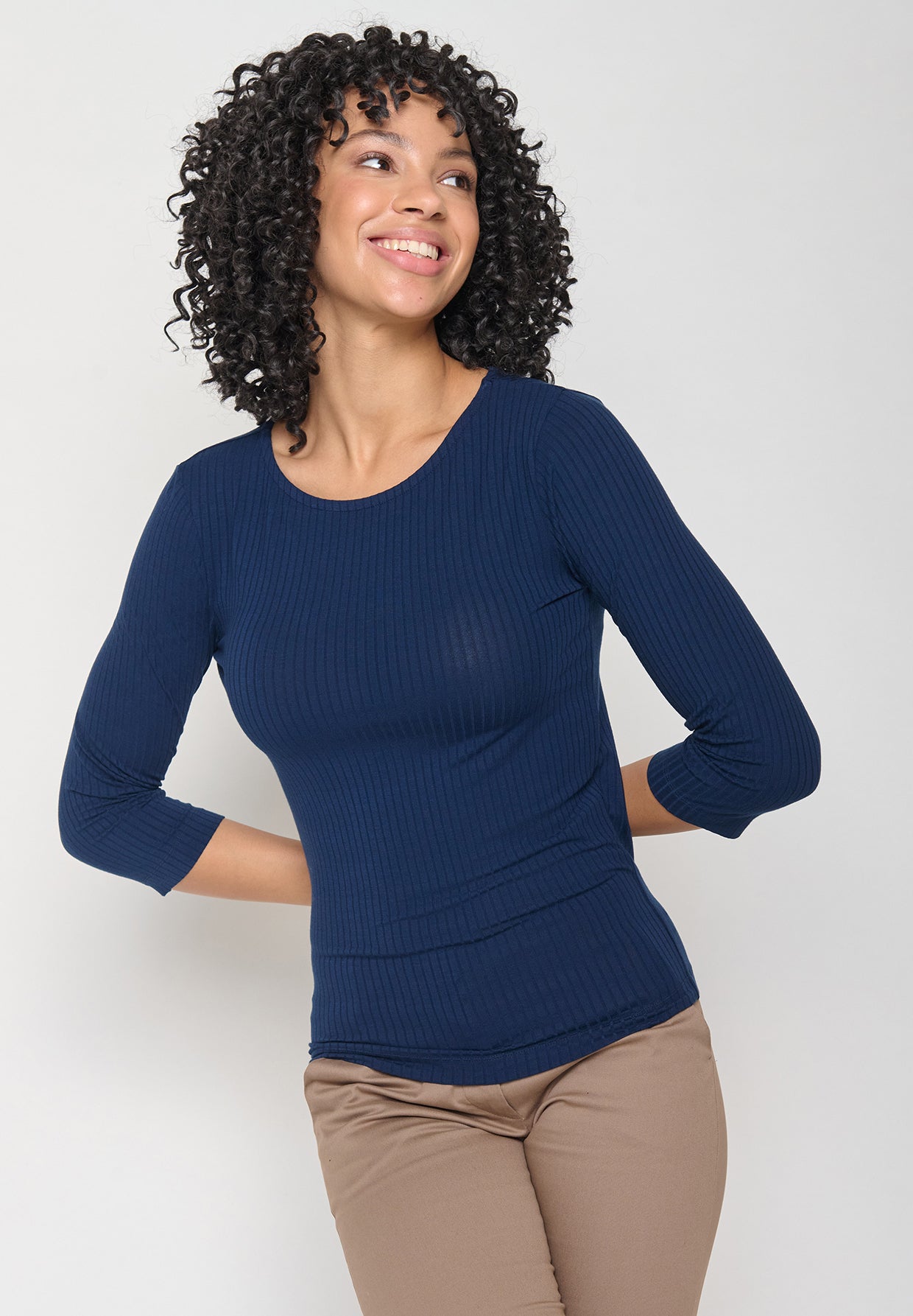Navy: Sportliches Longsleeve aus LENZING™ TENCEL™ Mix für Damen [11453]