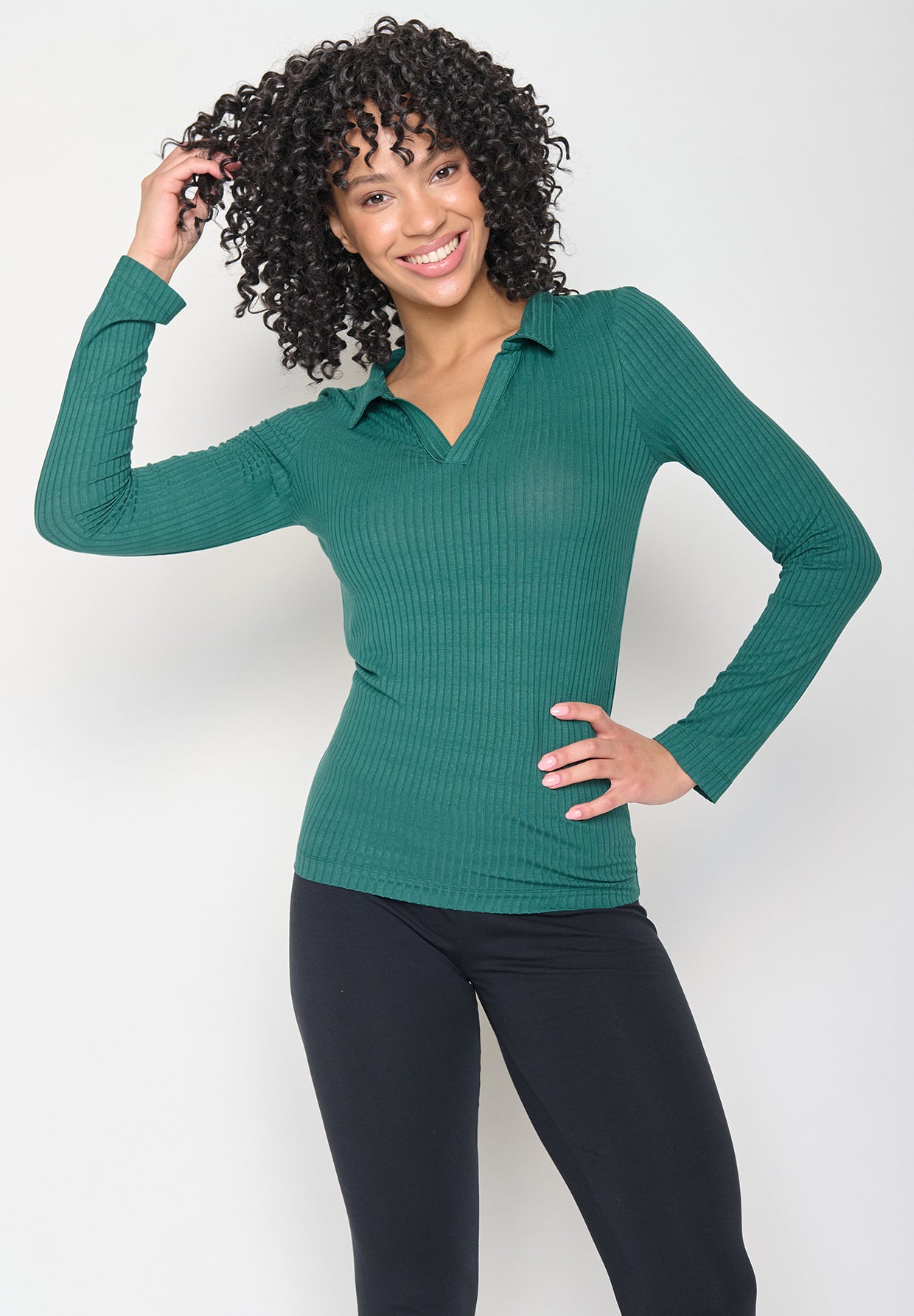 Grün:  Elegantes Longsleeve aus LENZING™ Tencel für Damen [11480]