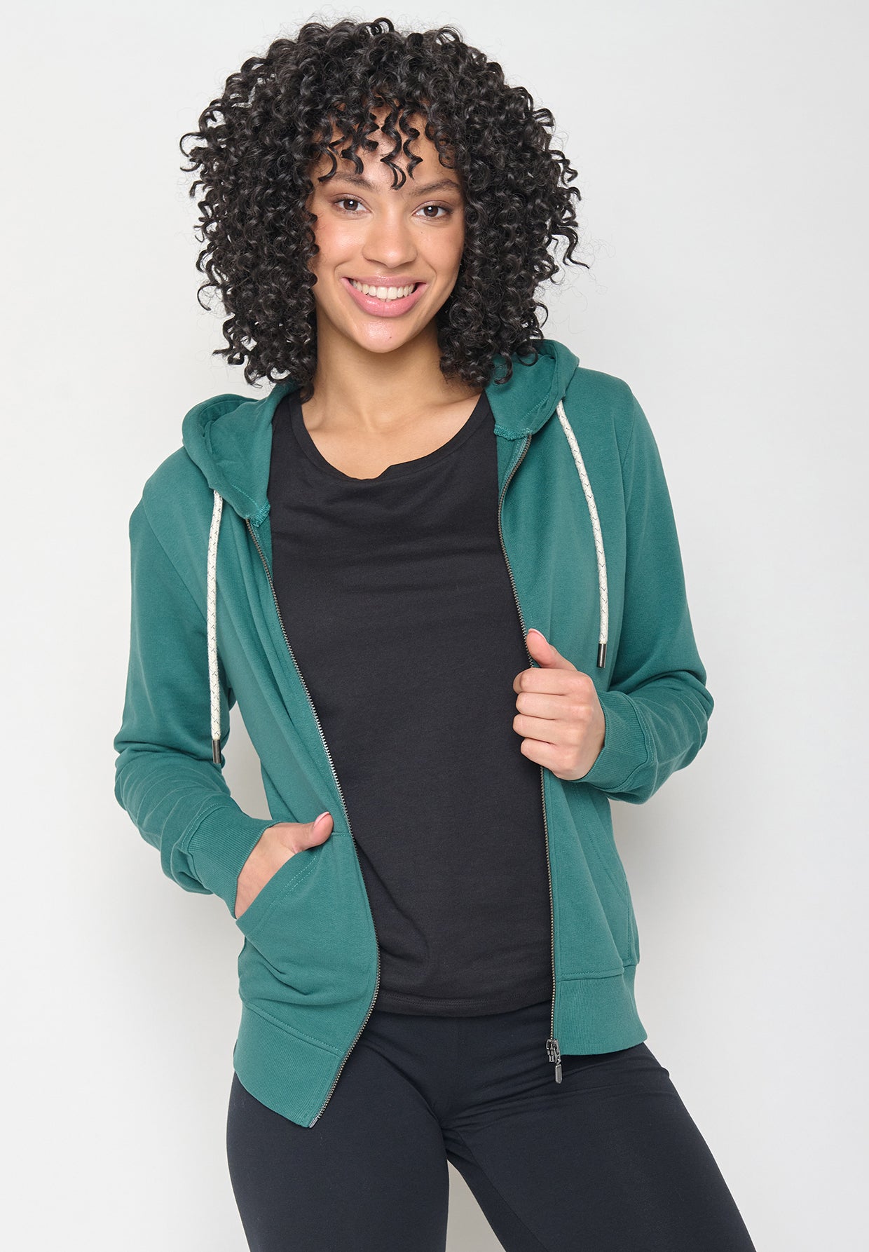Jungle Green: Gemütliche Zipjacke aus Bio-Baumwolle für Damen [11660]