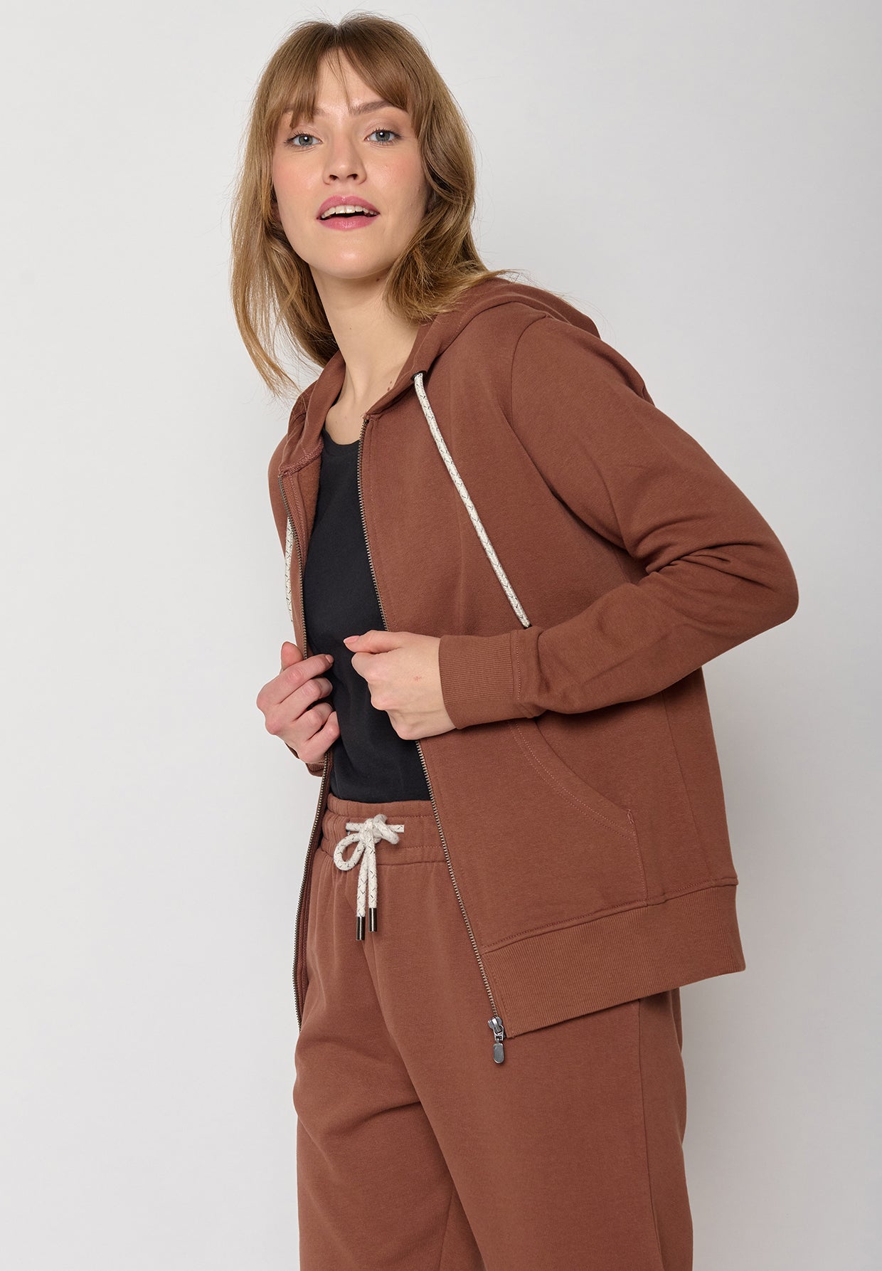 Wood Bark: Gemütliche Zipjacke aus Bio-Baumwolle für Damen [11664]
