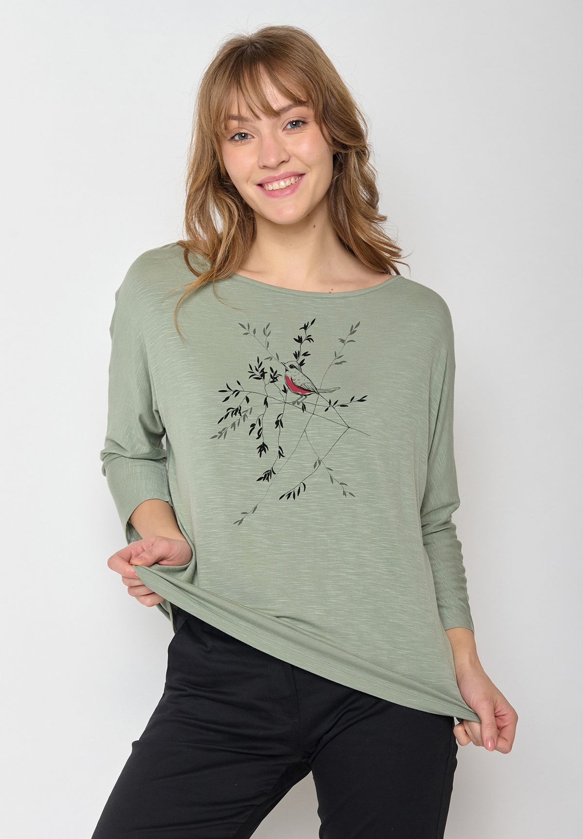 Pale Green: Gemütliches Longsleeve aus Viskose (LENZING™ ECOVERO™) Mix für Damen [11830]