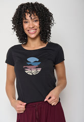 Black: Lässiges T-Shirt aus Bio-Baumwolle für Damen [11954]