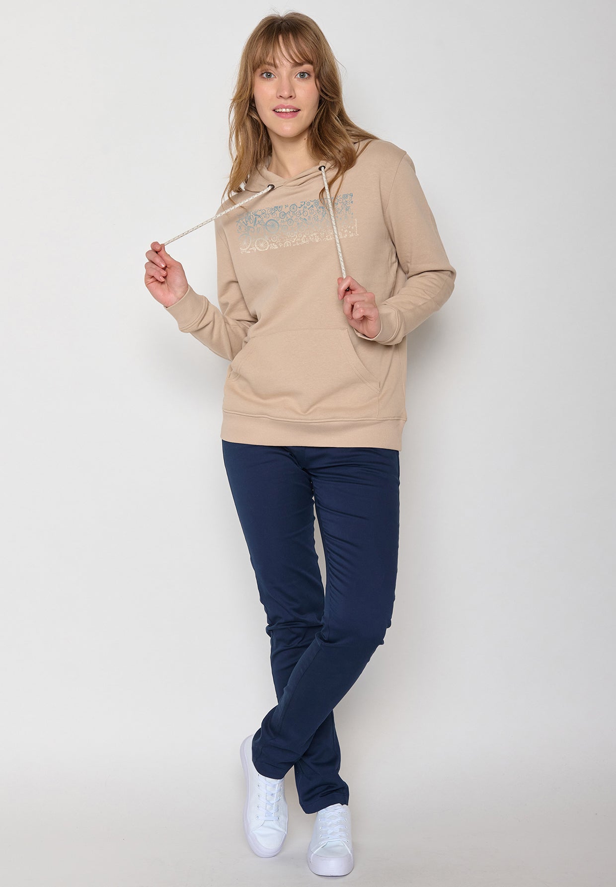 Latte: Gemütlicher Hoodie aus Bio-Baumwolle für Damen [11970]