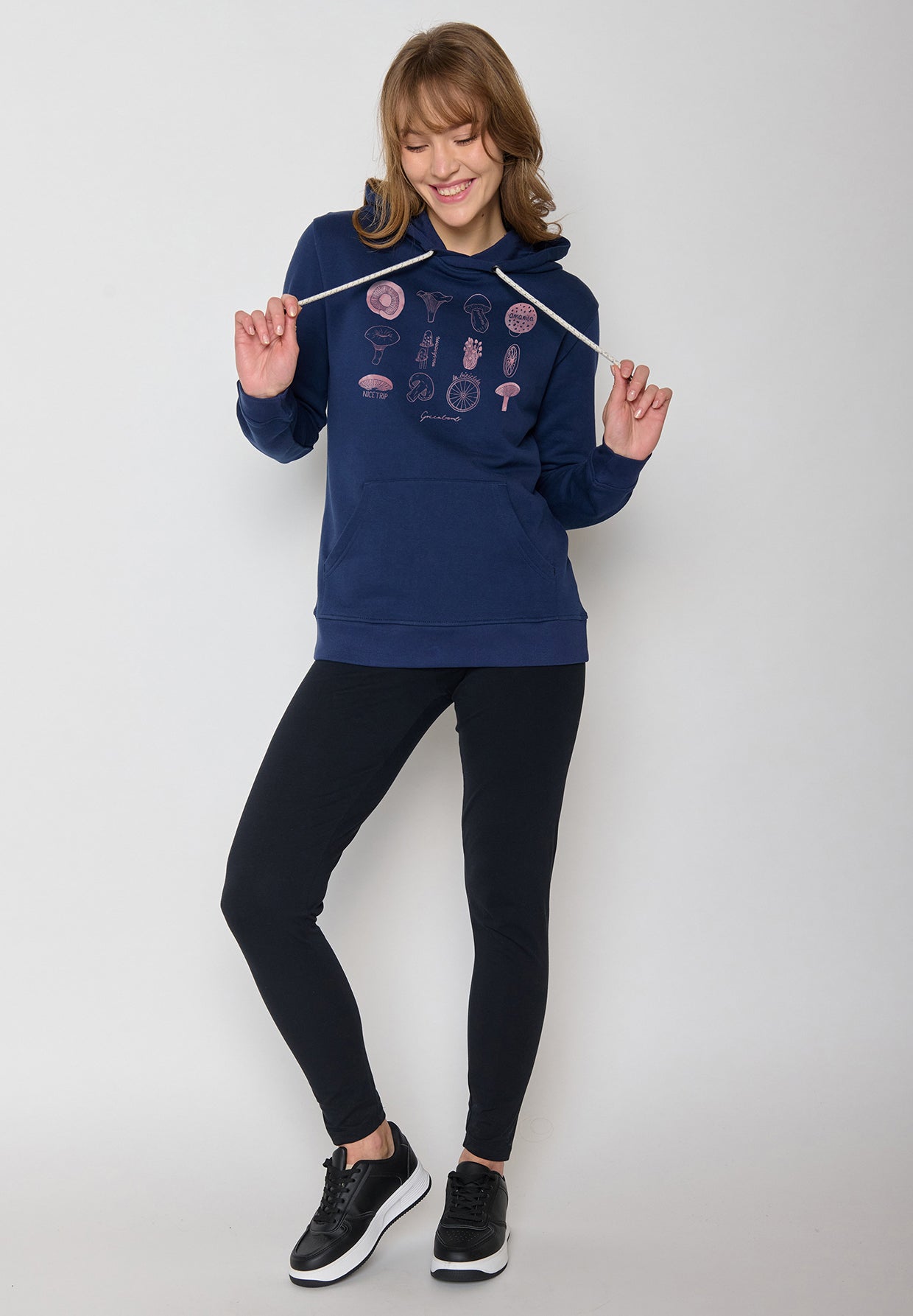 Navy: Gemütlicher Hoodie aus Bio-Baumwolle für Damen [11993]