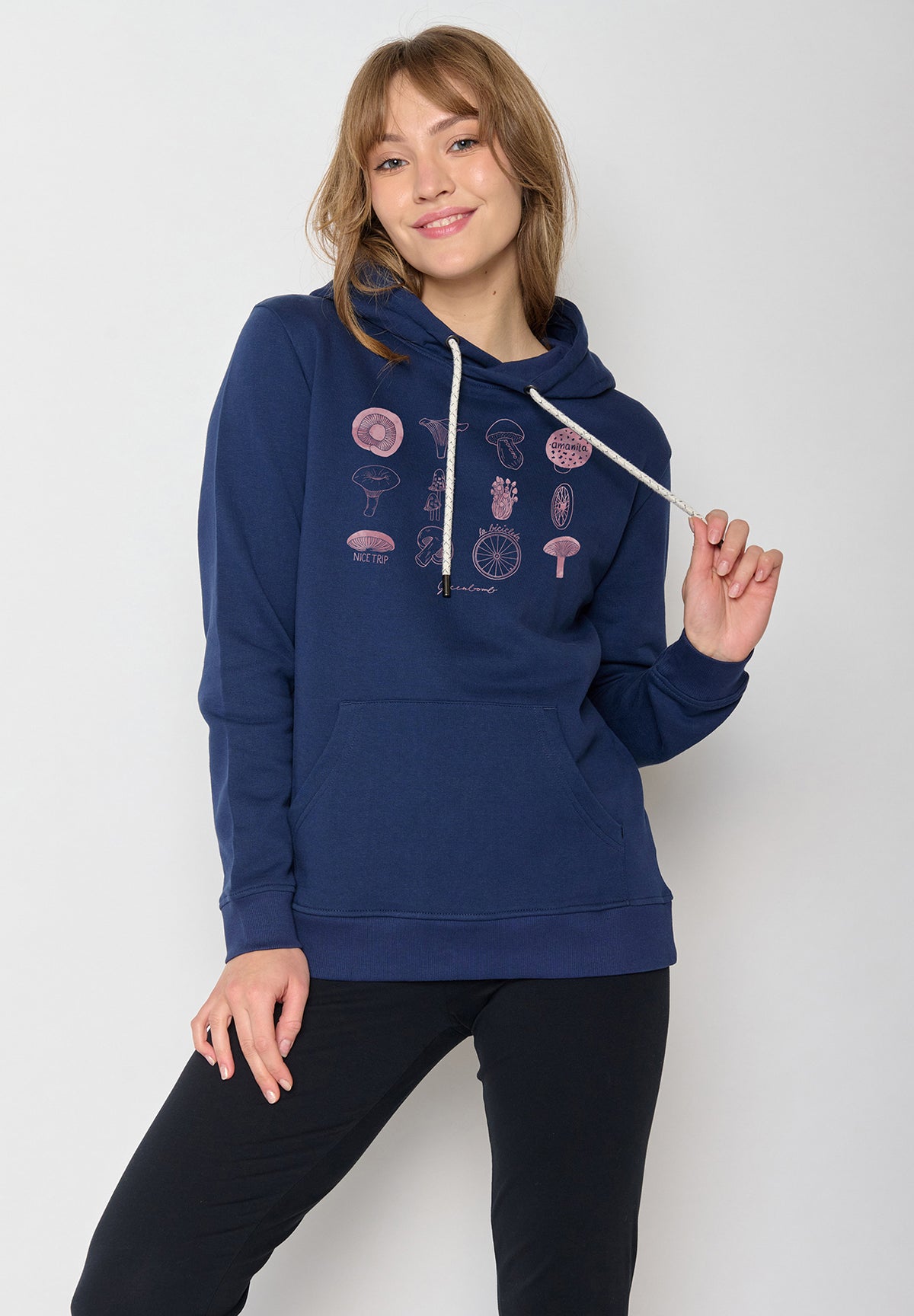Navy: Gemütlicher Hoodie aus Bio-Baumwolle für Damen [11995]