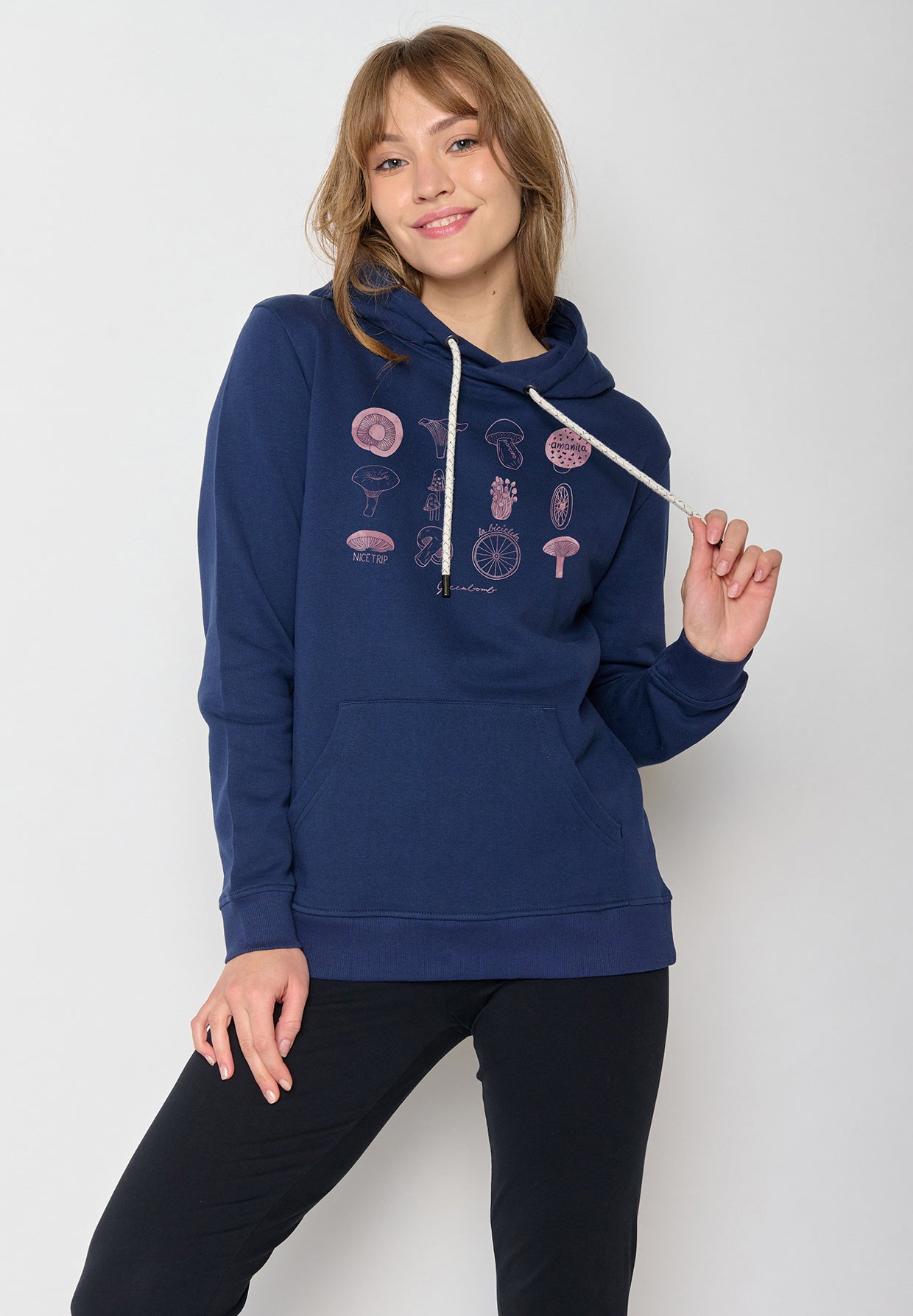 Navy: Gemütlicher Hoodie aus Bio-Baumwolle für Damen [11995]
