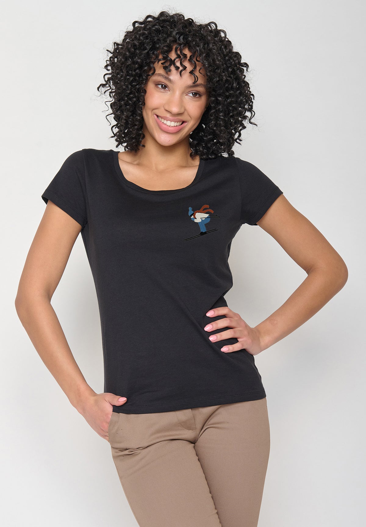 Black: Sportliches T-Shirt aus Bio-Baumwolle für Damen [12028]