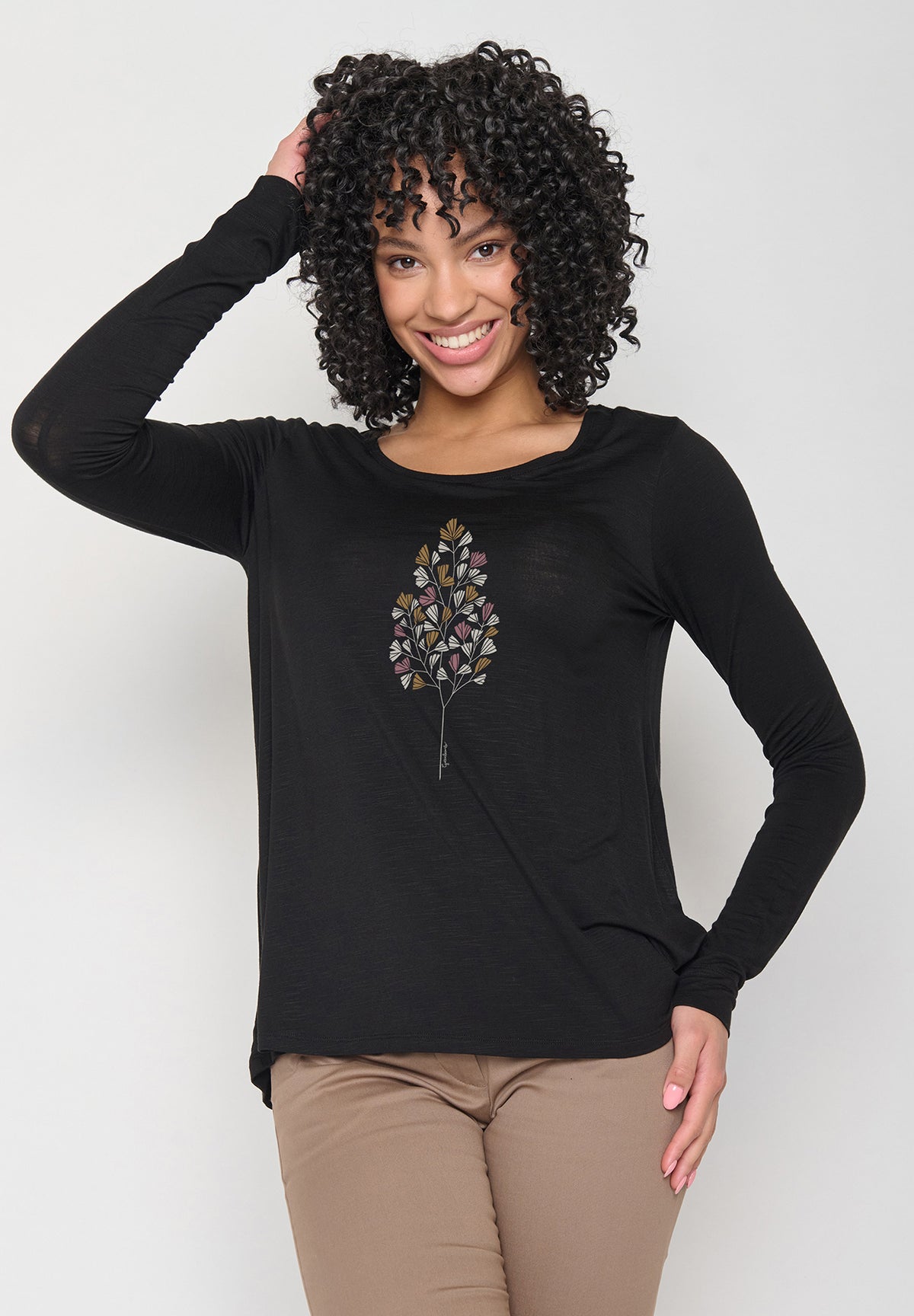 Black: Lässiges Longsleeve aus Viskose (LENZING™ ECOVERO™) Mix für Damen [12041]
