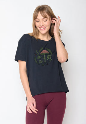 Black: Lässiges T-Shirt aus Bio-Baumwoll-Mix für Damen [12076]