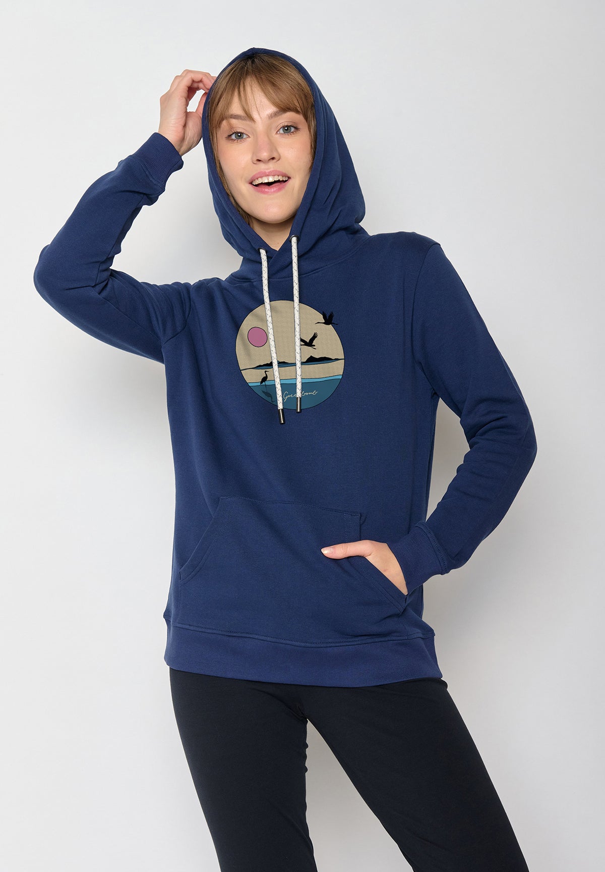 Navy: Gemütlicher Hoodie aus Bio-Baumwolle für Damen [12181]