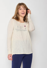 Creme White: Lässiges Longsleeve aus Viskose (LENZING™ ECOVERO™) Mix für Damen [12202]