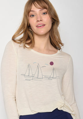 Creme White: Lässiges Longsleeve aus Viskose (LENZING™ ECOVERO™) Mix für Damen [12203]