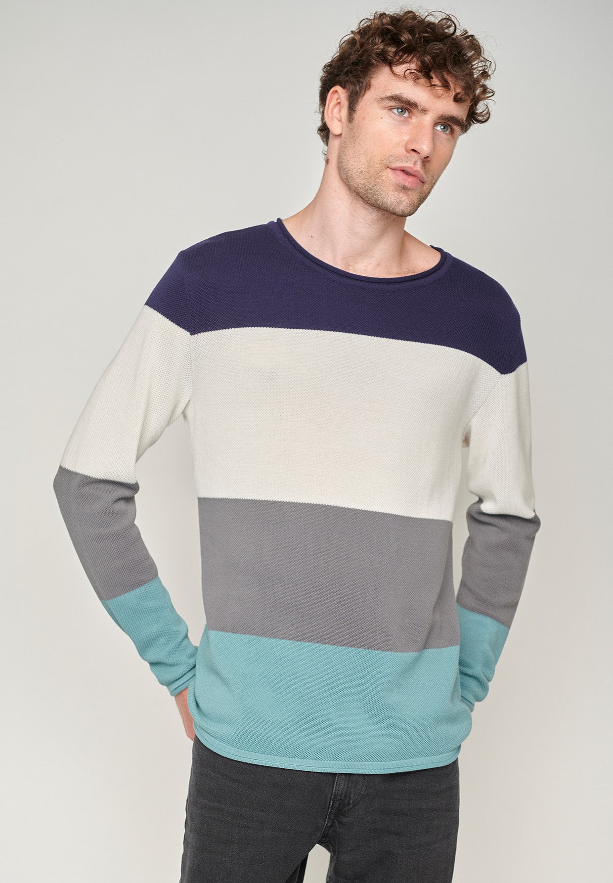 Blue Stripes: Elegantes Sweatshirt aus Bio-Baumwolle für Herren [15219]