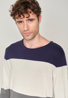 Blue Stripes: Elegantes Sweatshirt aus Bio-Baumwolle für Herren [15223]