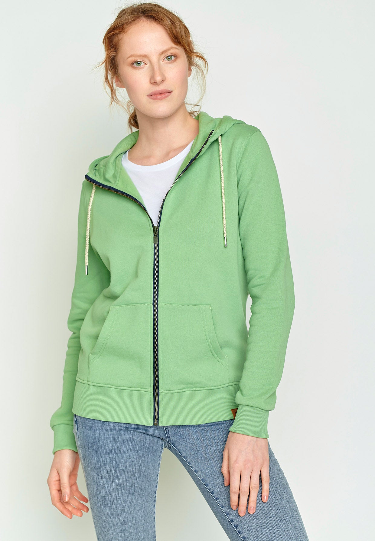 Mermaid Green: Gemütliche Zipjacke aus Bio-Baumwolle für Damen [15231]