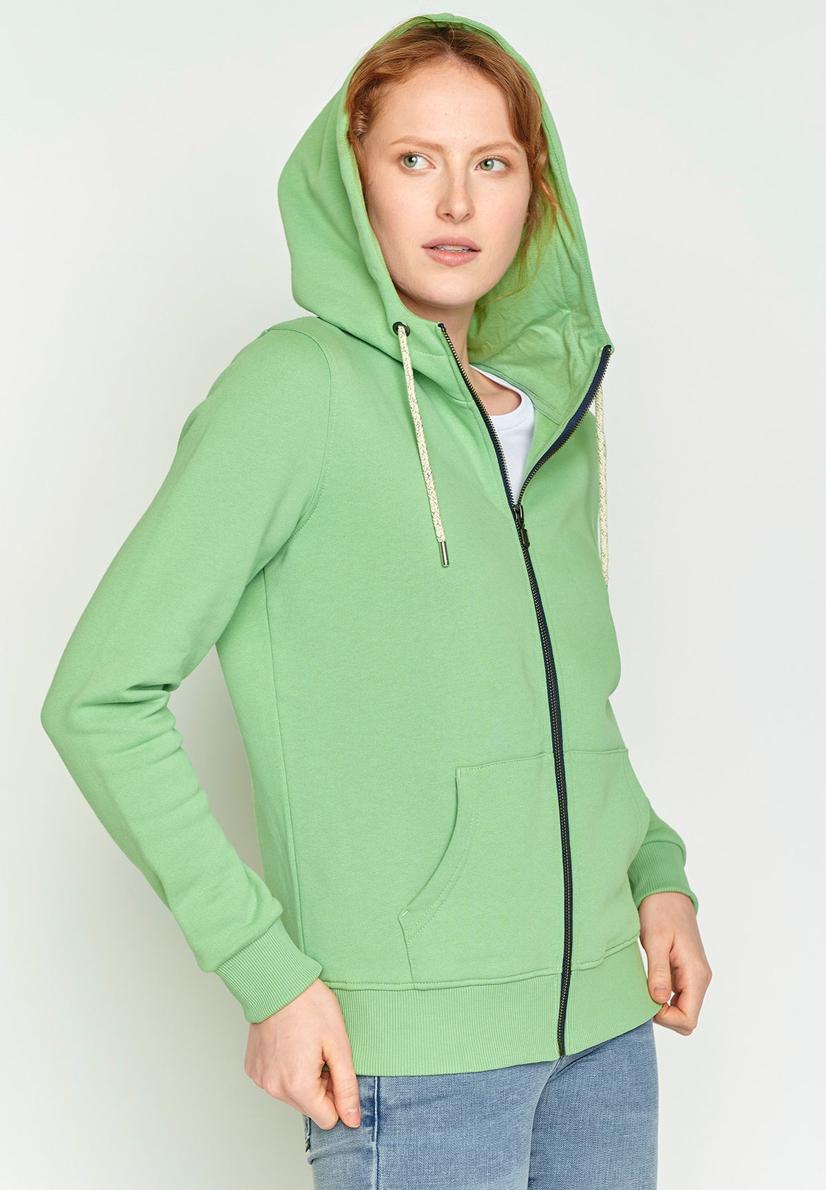 Mermaid Green: Gemütliche Zipjacke aus Bio-Baumwolle für Damen [15234]