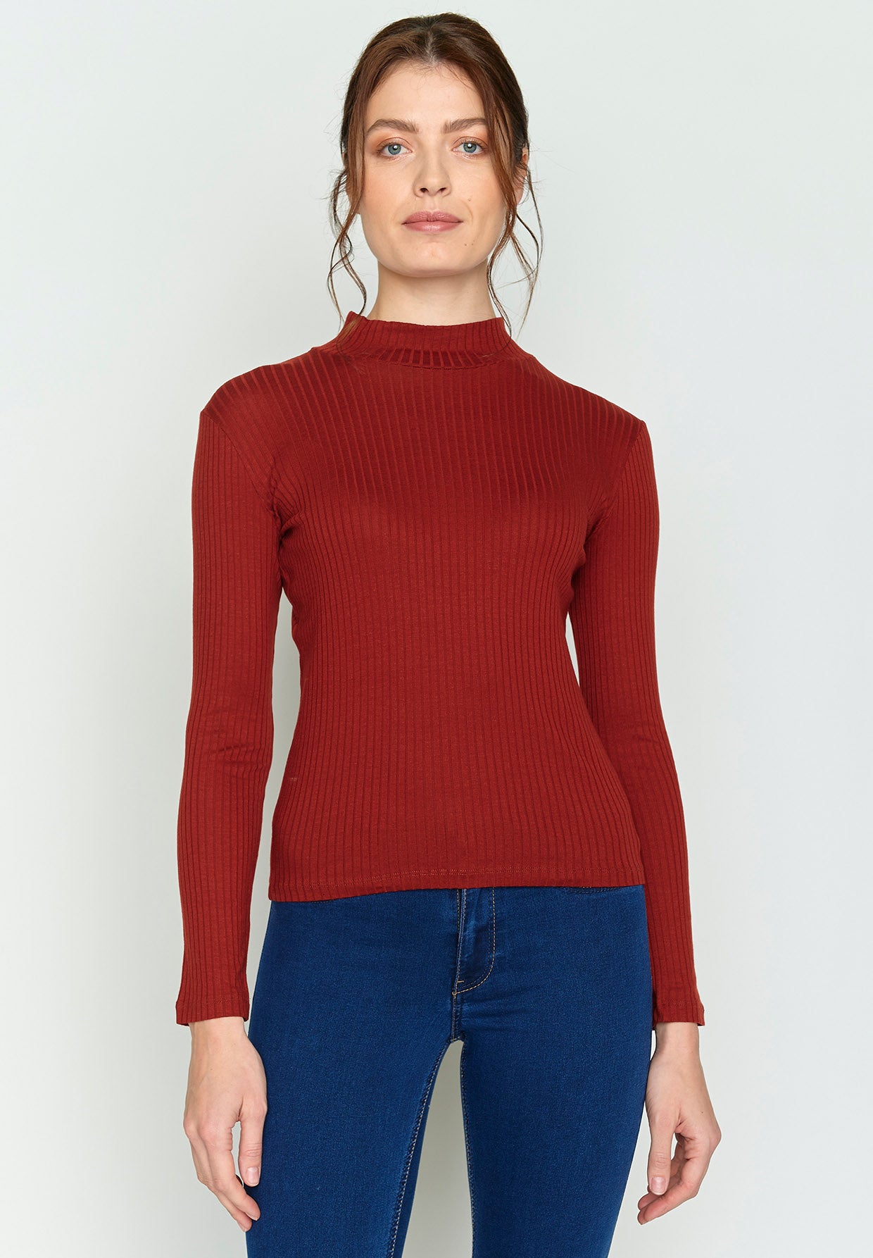 Winter Red: Lässiges Longsleeve aus LENZING™ TENCEL™ Mix für Damen [15389]